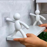 Eprolo self-adhesive tape buckle holder for bathroom, shampoo storage rack with two-piece design on a bathroom wall.
