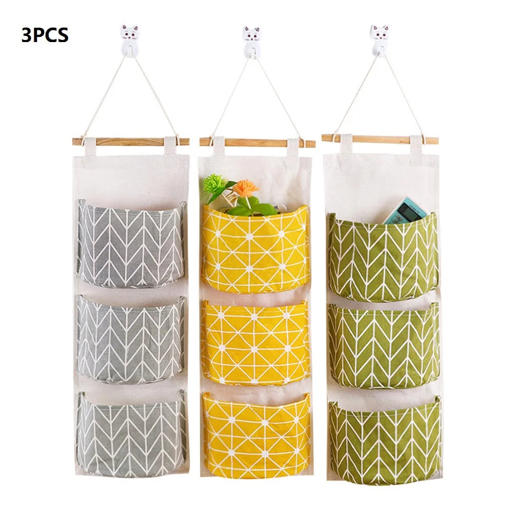 3 Pockets Hanging Organizers Waterproof Hanging Storage Bag Wall Mounted Closet Organizer Bear Flamingo Sundries Bags Home Decor
