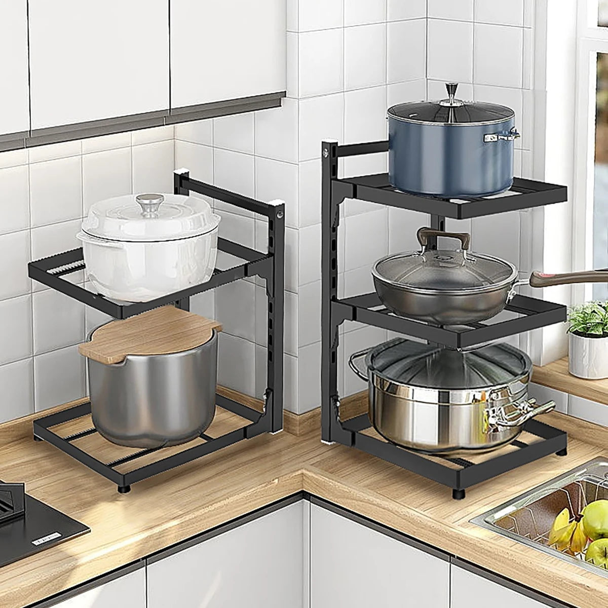 Kitchen Shelf Space-saving Kitchenware Storage Rack Adjustable Pot Rack