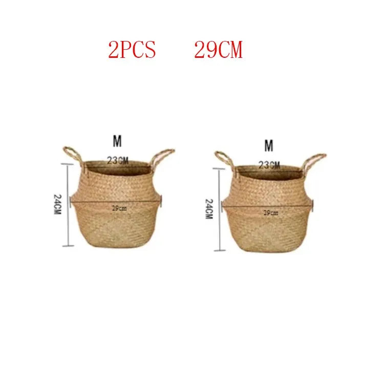 Seaweed Wicker Basket Rattan Hanging Flowerpot  Dirty Clothes Storage