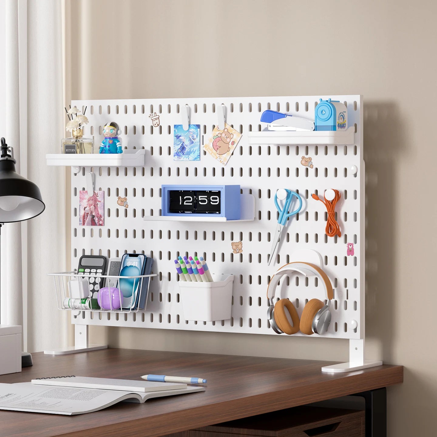 Home & Office Desktop Pegboard: Height-Adjustable Standing Storage Rack