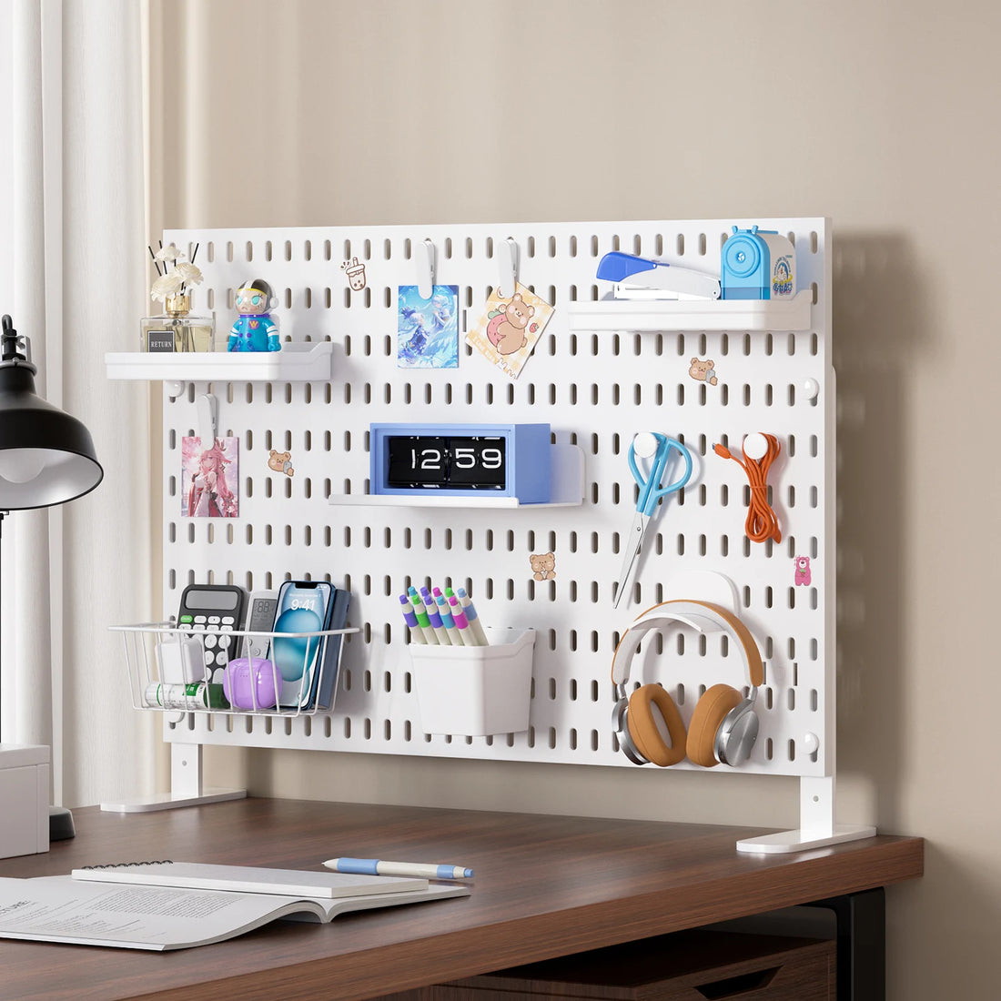 Home & Office Desktop Pegboard: Height-Adjustable Standing Storage Rack