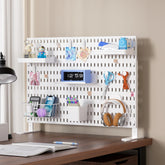 Height-adjustable eprolo home and office desktop pegboard storage rack with multiple hooks and compartments for organizing supplies.