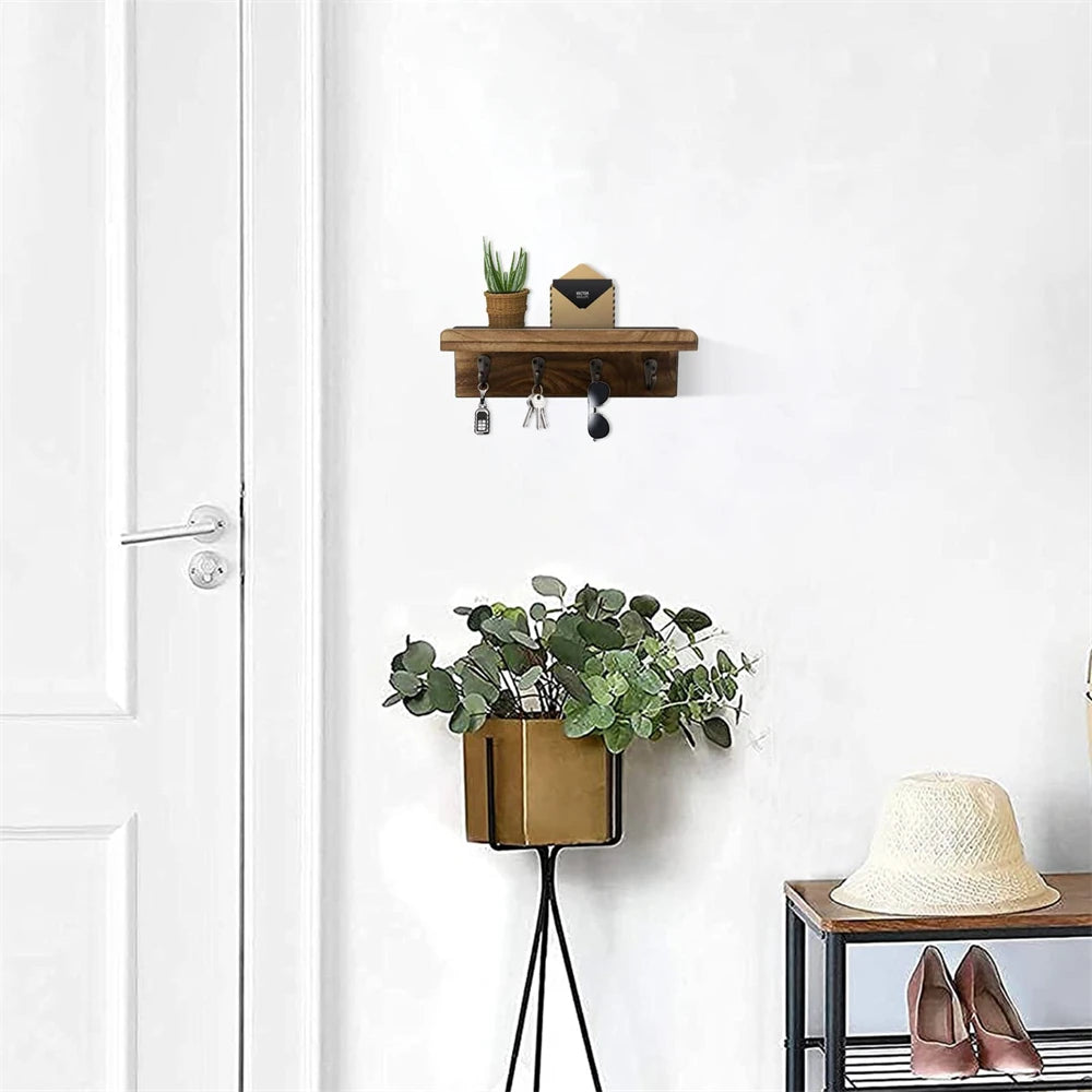 Rustic Wood Key Holder For Wall Farmhouse Wall Shelf Wall Mounted
