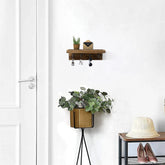 Rustic wood wall-mounted key holder with farmhouse style, featuring hooks for keys and small items, by eprolo.