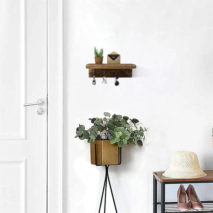 Rustic Wood Key Holder For Wall Farmhouse Wall Shelf Wall Mounted