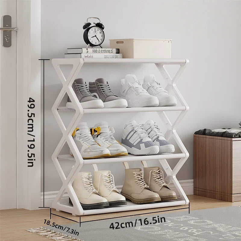 4 Tier Shoe Organizer, Foldable Shoe Rack Space Saving Standing Organizer