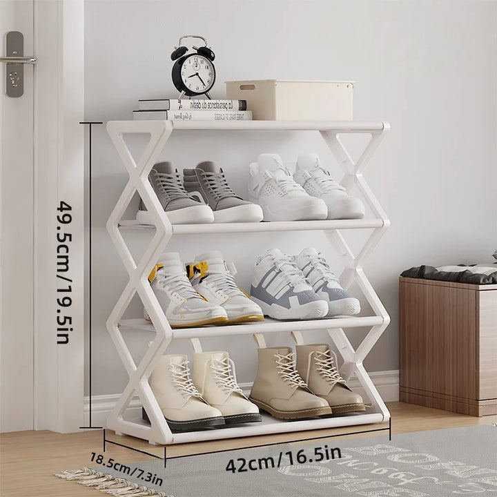4 Tier Shoe Organizer, Foldable Shoe Rack Space Saving Standing Organizer