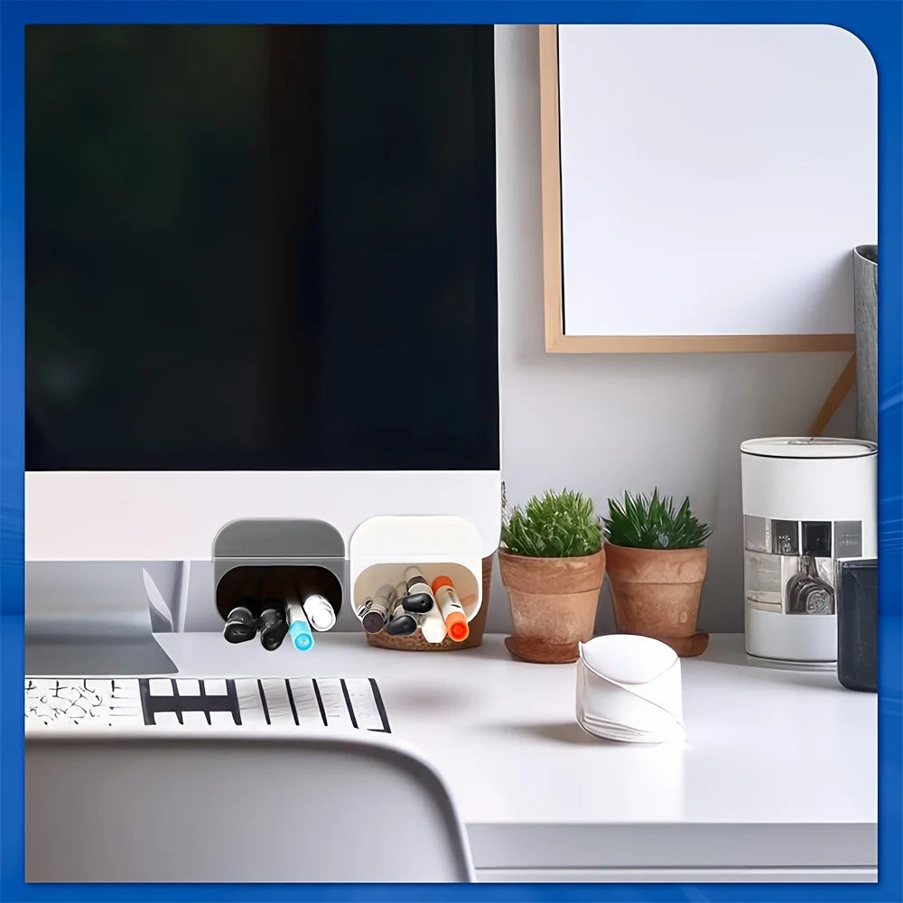 Desk Pen Holders, Clip-on Pencil Storage Containers, Adhesive Office Supplies