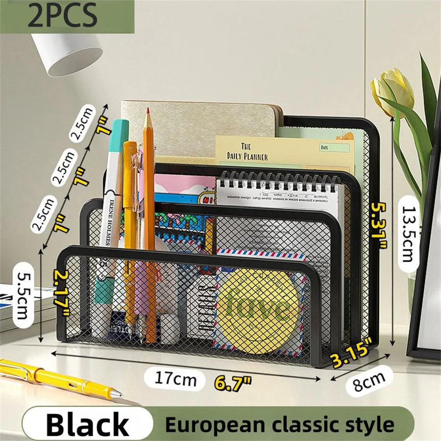 Papers Trays Notebook Stand Rack Desk 3-layer Black Metal Iron Mesh Holder