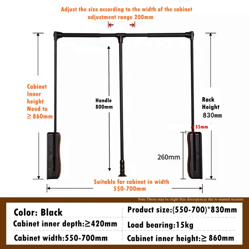 Wardrobe Pull Down Hanger Adjustable Lift Rod Storage Space Saving Closet