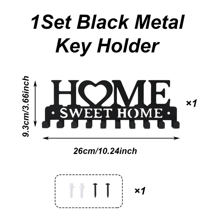 1pc Black Metal Keys Holder Wall Mount Key Holder Sweet Home Design