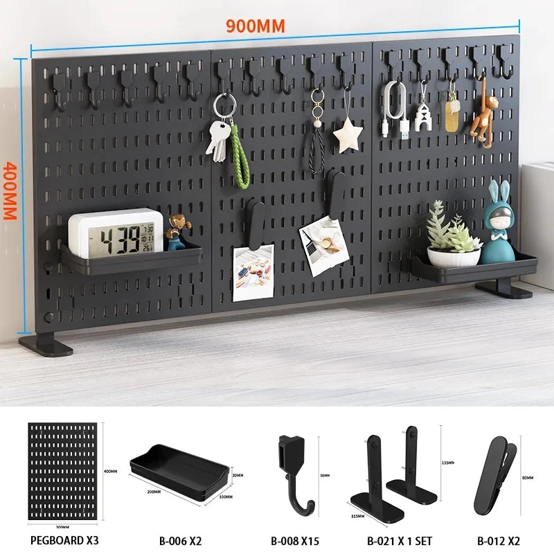Pegboard combination desktop storage kit, vertical and clip-type pegboard