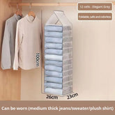 Eprolo wardrobe hanging storage bag with multiple compartments for pants, socks, T-shirts, and underwear in a closet organizer.