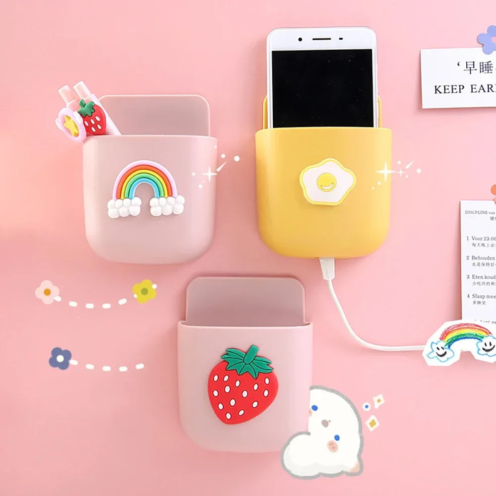 Cute Storage Rack Desk Organizer Pen Holder Self Adhesive Stationery Holder
