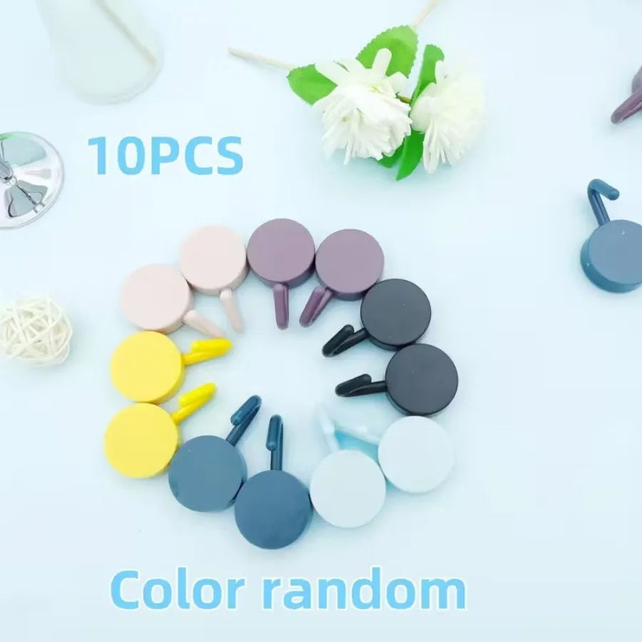 10-Pack Mini Adhesive Hooks - Mixed Color Multi-Purpose Hangers