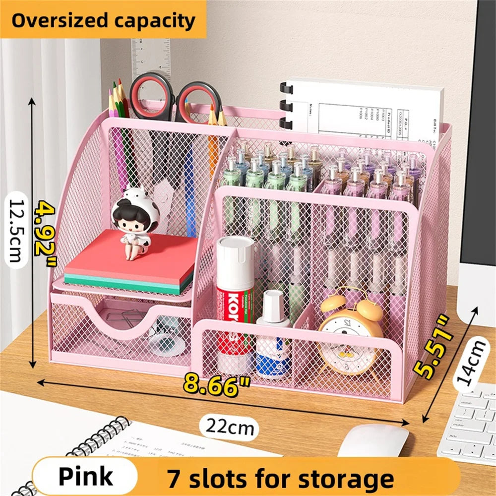 Desk Stationery Organizer Creative Metal Pen Holder Pencil File Storage