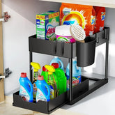 Eprolo 2-tier under sink sliding cabinet basket organizer with metal frame and adjustable shelves for kitchen storage.