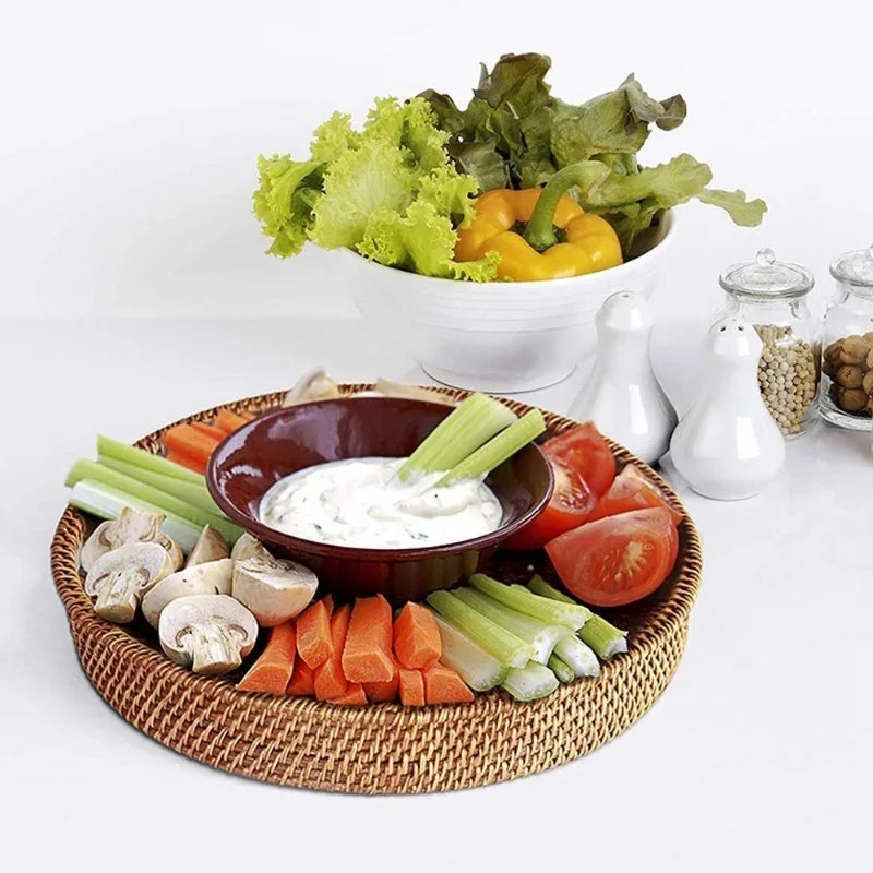 Hand-woven Rattan Wicker Basket Fruit Tea Snack Bread Basket