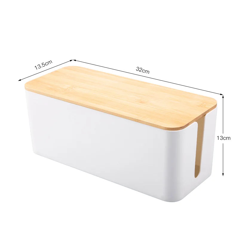 Wooden Cable Storage Box Dustproof Power Line Organizer Home Charger Socket