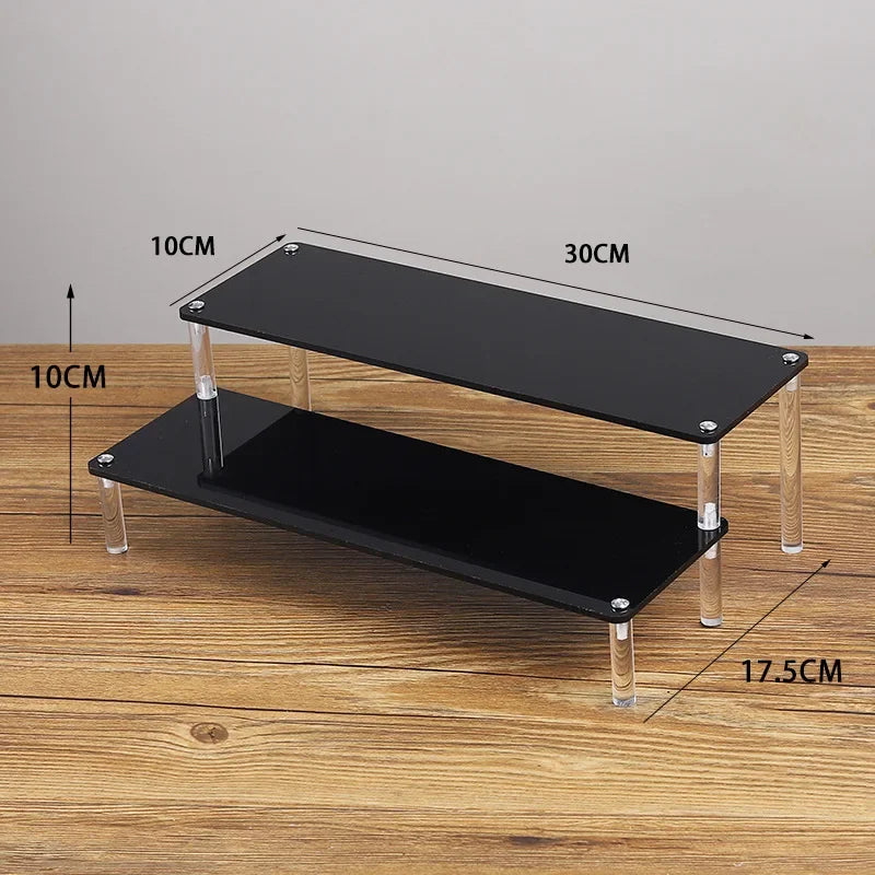 Eprolo black acrylic display stand with 1-5 tiers, clear cupcake riser rack for showcasing baked goods or desserts.