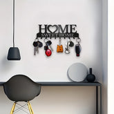 Black metal wall-mounted key holder with hooks, designed for home organization by eprolo, featuring a sleek, modern aesthetic.