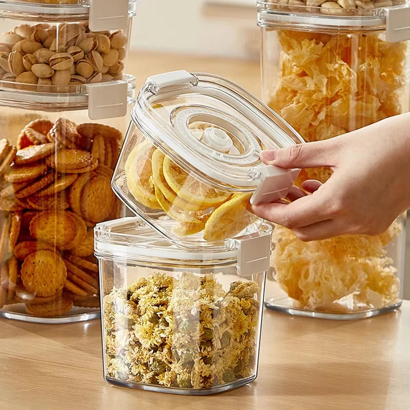 Eprolo plastic vacuum sealed tank for electric coffee storage, showing the sleek, clear container with vacuum lid and sealing mechanism.