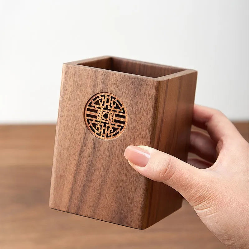 1pcs Solid Wood Multifunctional Pen Holder - Retro Desktop Organizer