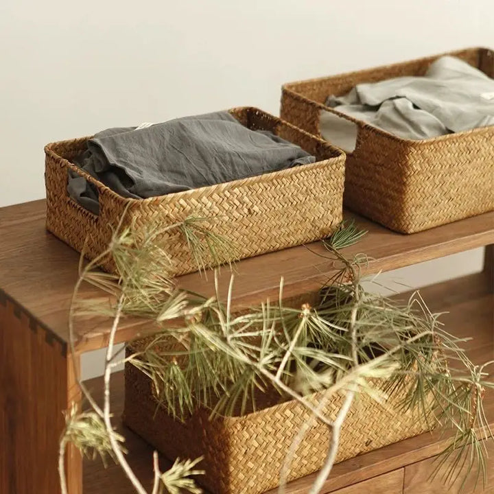 Woven Seagrass Basket for Home Decor, Natural Wicker Basket, Storage Basket