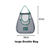 Large double mesh bag with green handles, 41cm height, 30cm width, ideal for shopping or storage