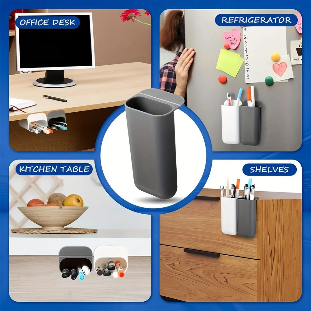 Desk Pen Holders, Clip-on Pencil Storage Containers, Adhesive Office Supplies