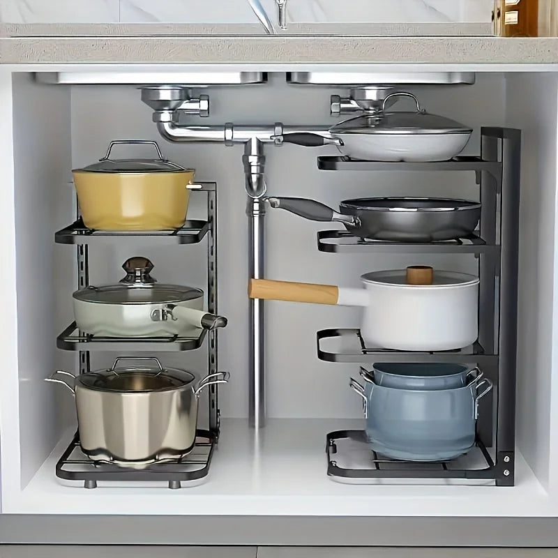 Adjustable Pot Rack Organizer, Kitchen Stainless Steel Pot Storage Rack