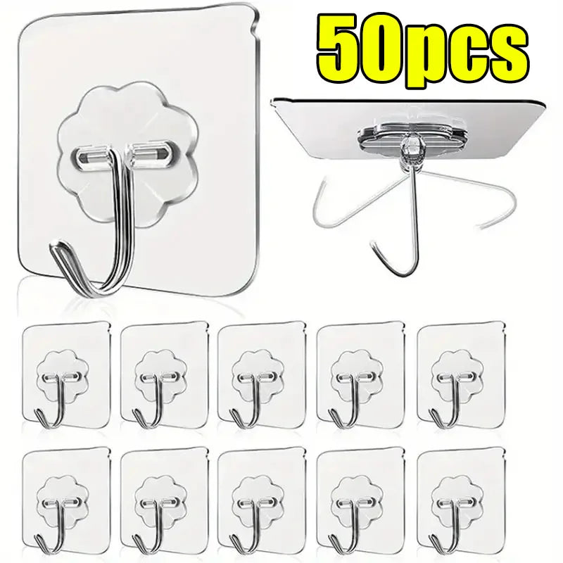 5/50pcs Transparent Stainless Steel Strong Self Adhesive Hooks