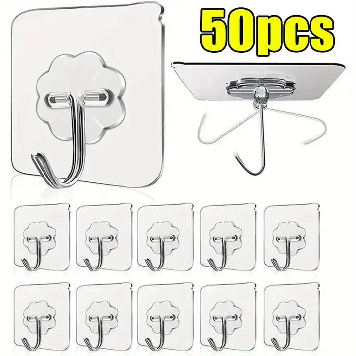 5/50pcs Transparent Stainless Steel Strong Self Adhesive Hooks