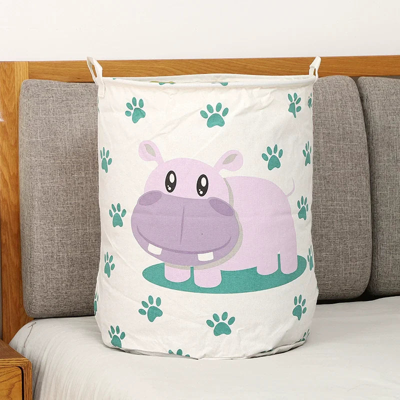 Animal Laundry Toys Organizer Basket Large Cartoon Canvas Barrel