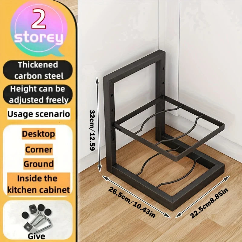 Adjustable Pot Rack Organizer, Kitchen Stainless Steel Pot Storage Rack
