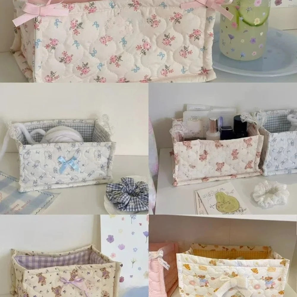 Square Storage Basket Flower Desktop Organizer Storage Basket