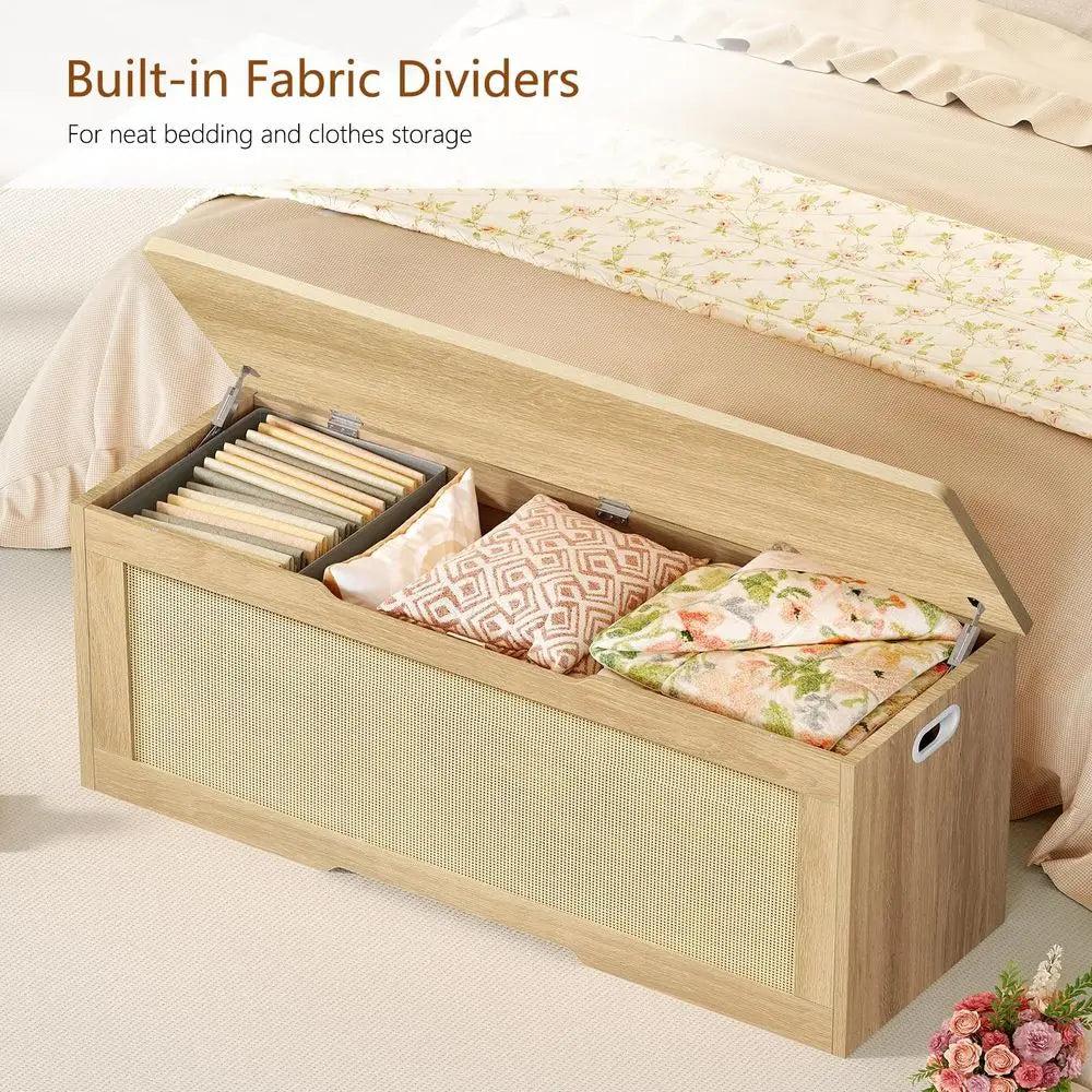 47.2 Large Storage Chest with Fabric Drawer, Toy Box with Safety Hinges