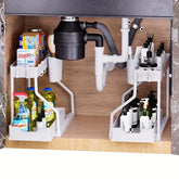 Eprolo space-saving 2-tier under sink organizer with pull-out storage drawer for efficient kitchen or bathroom organization.