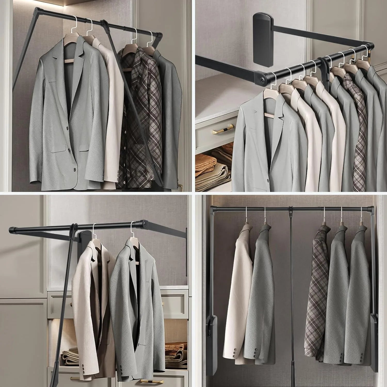 Wardrobe Pull Down Hanger Adjustable Lift Rod Storage Space Saving Closet