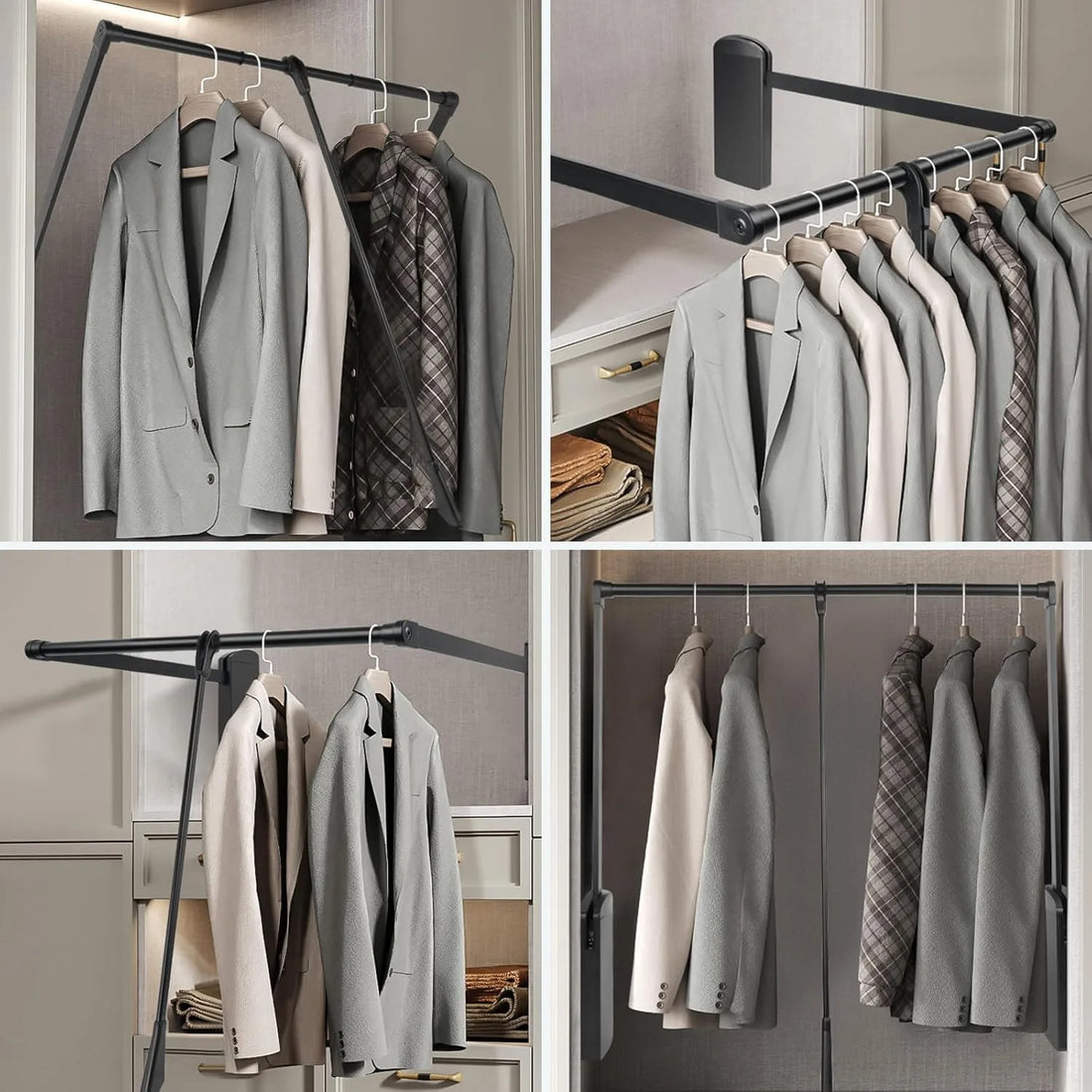 Wardrobe Pull Down Hanger Adjustable Lift Rod Storage Space Saving Closet