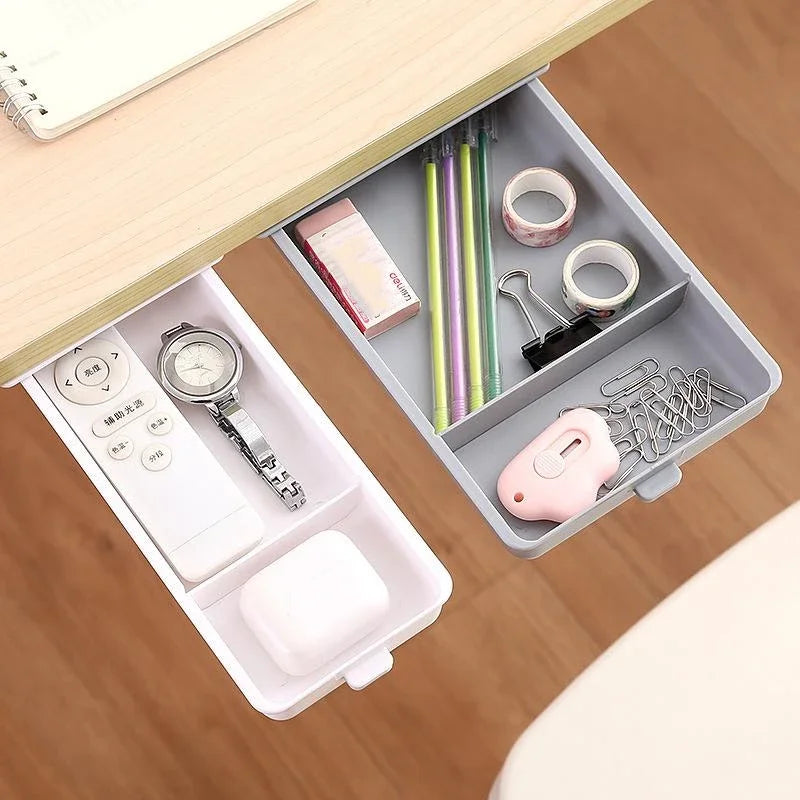 Hidden Drawer Organizer No-Punch Under Desk Stationery Box Tray