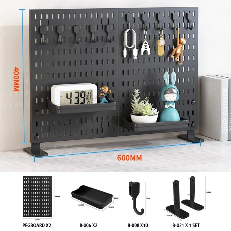 Pegboard combination desktop storage kit, vertical and clip-type pegboard
