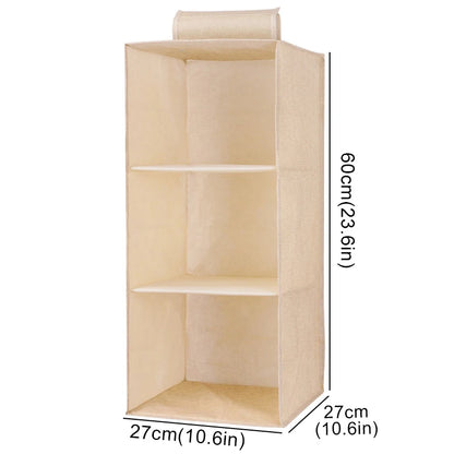 Cotton linen hanging storage bag with drawer-style compartments in a wardrobe organizer by eprolo, featuring multiple fabric pockets.