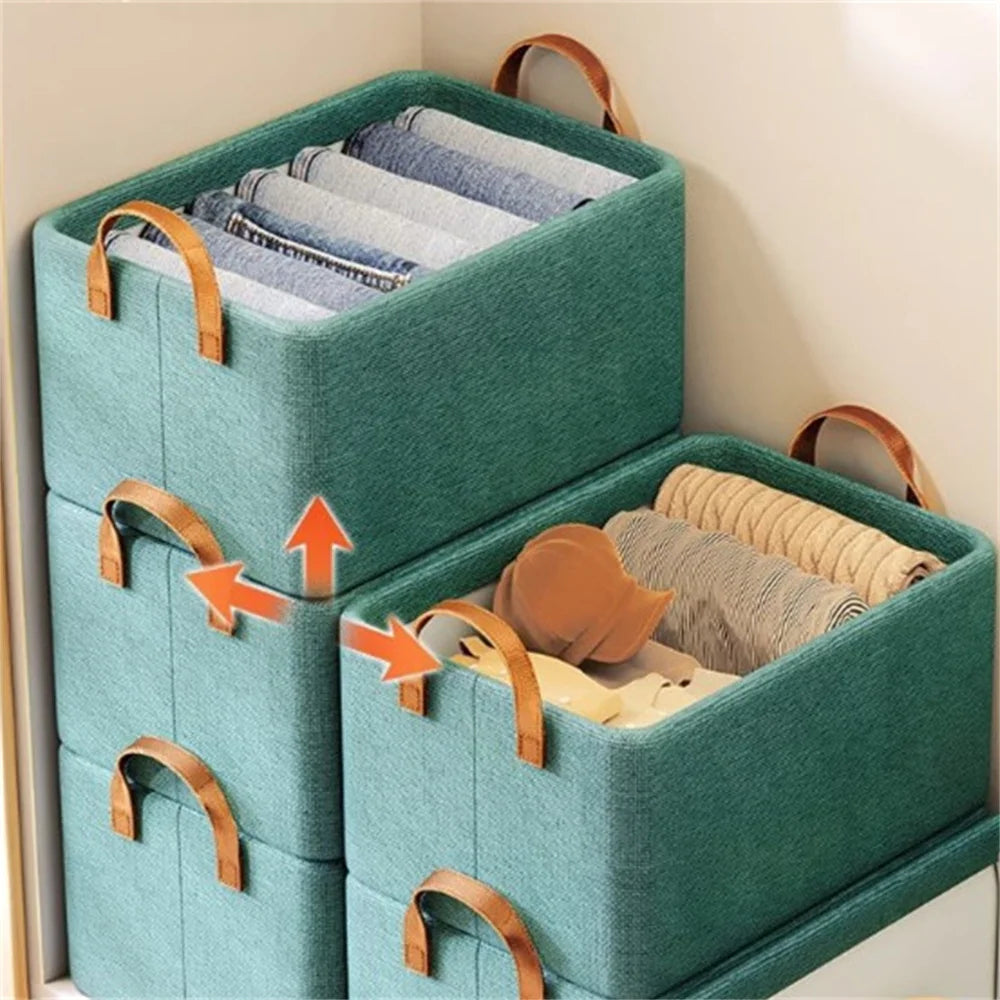 Eprolo collapsible clothing organizer in a bedroom wardrobe, showing multiple compartments for organizing clothes efficiently.