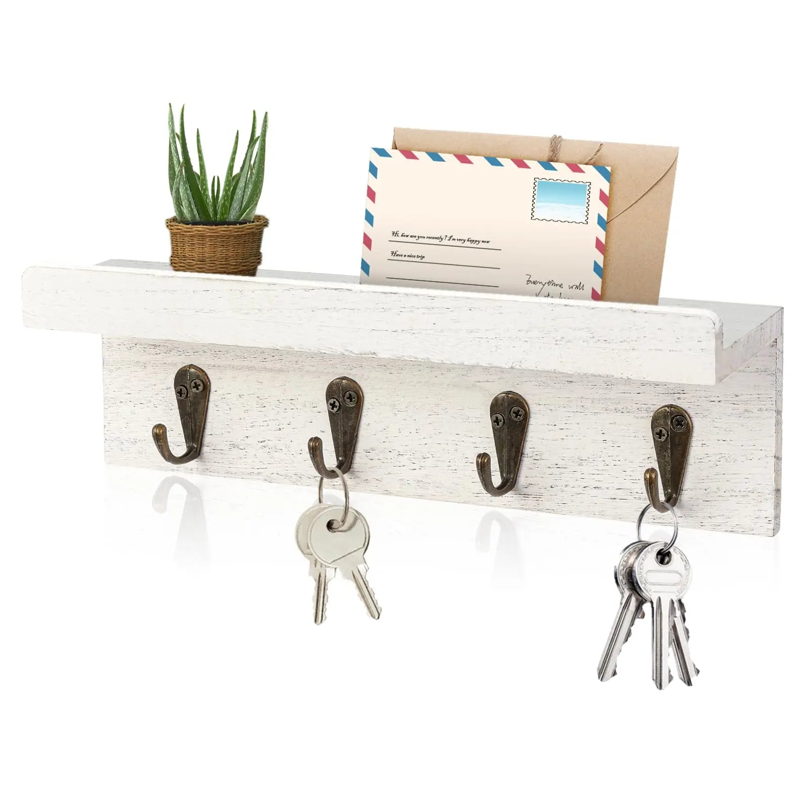Rustic Wood Key Holder For Wall Farmhouse Wall Shelf Wall Mounted