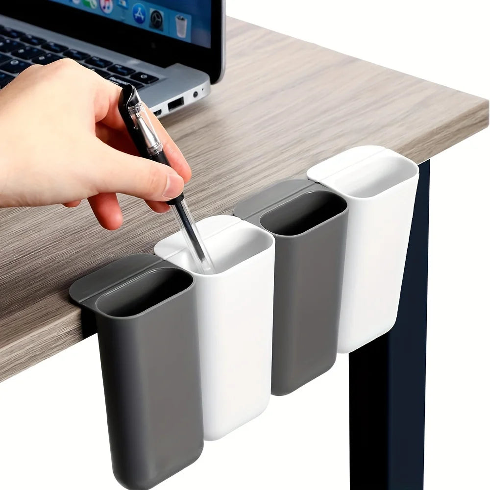 Desk Pen Holders, Clip-on Pencil Storage Containers, Adhesive Office Supplies