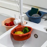 Eprolo multifunctional kitchen sink drain basket shaped like a cat, faucet filter and shelf for organizing kitchen essentials.
