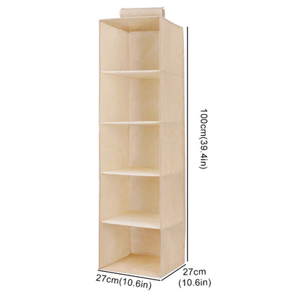 Cotton linen hanging storage bag with drawer-style compartments, wardrobe organizer from eprolo in neutral beige color.