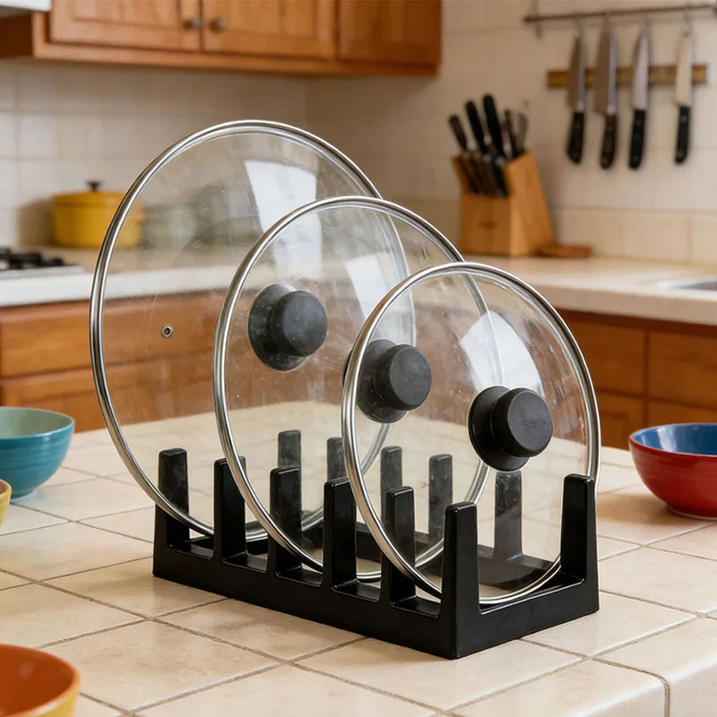 Multifunctional Pot Lid & Dish Rack - Plastic Kitchen Organizer, Storage Holder